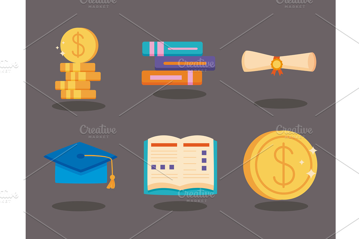 six loans scholarship icons, an Education Illustration by studiogstock
