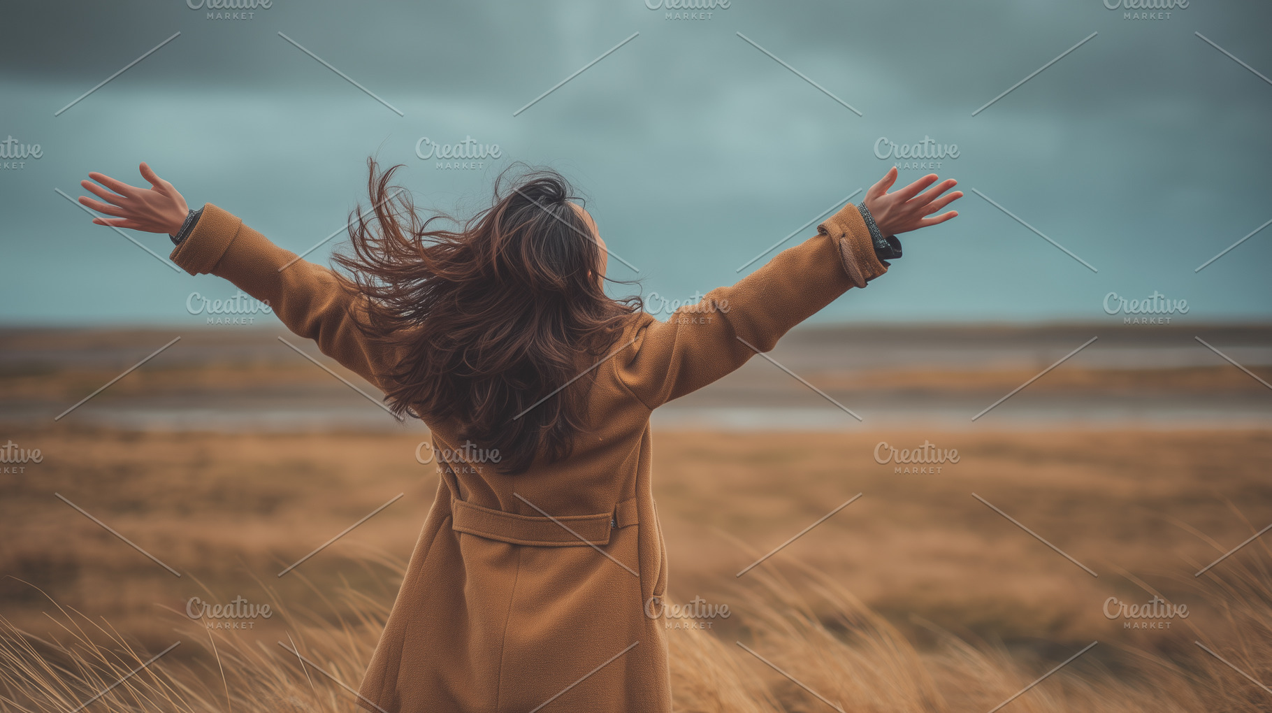 Woman in brown coat stands on open, a Person Photo by MistyDay