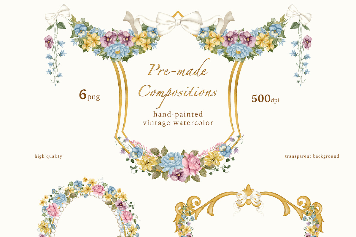 Vintage Garden Watercolor Clipart, a Decorative Illustration by Ooh Lily (Photo 3 of 23)