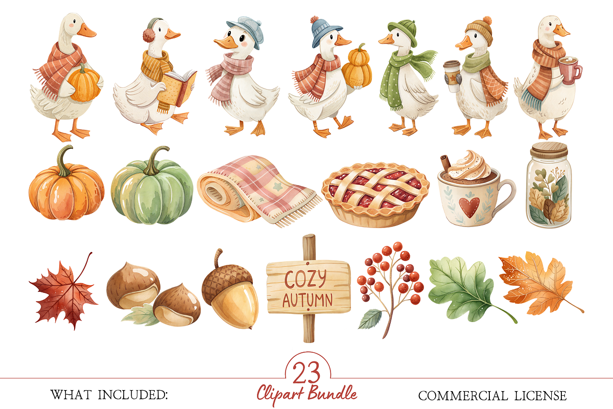Watercolor Fall Goose Clipart Bundle, an Animal Illustration by MockupWizard (Photo 2 of 4)