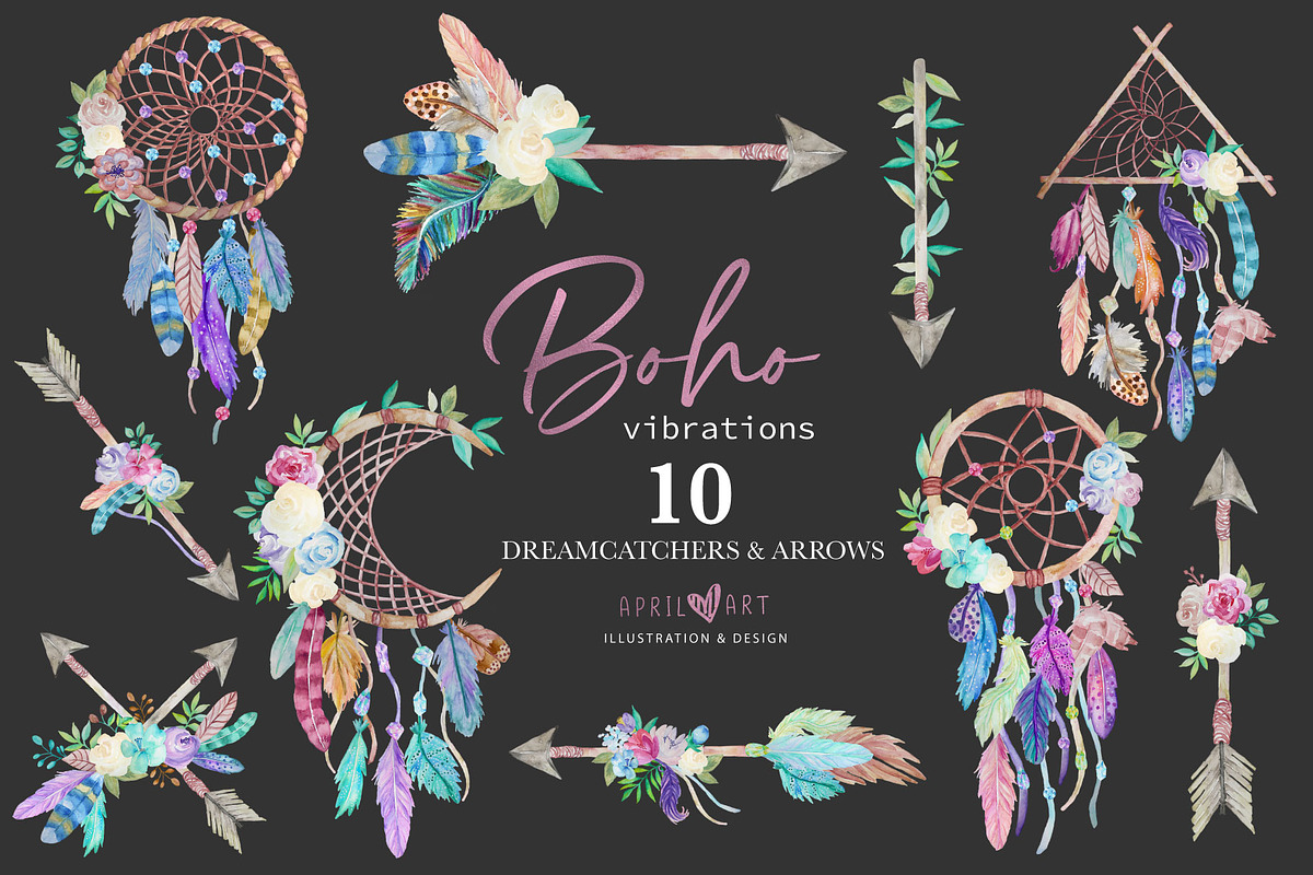 Spring Boho Watercolor Dreamcatchers, an Illustration by Oh Darling Graphics (Photo 3 of 5)