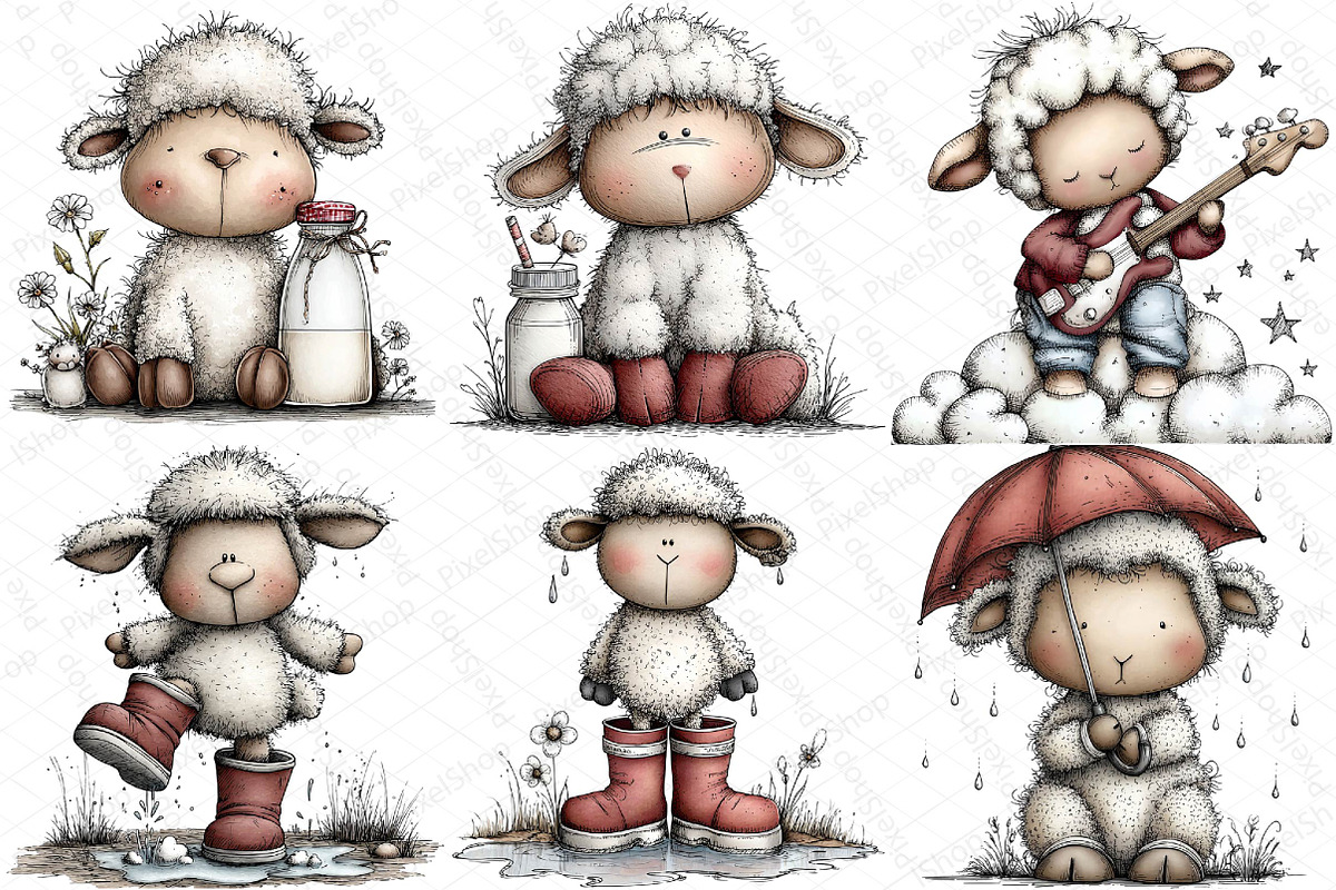 Funny Sheep - Whimsical Clipart, an Illustration by DreamPrint404 (Photo 2 of 5)