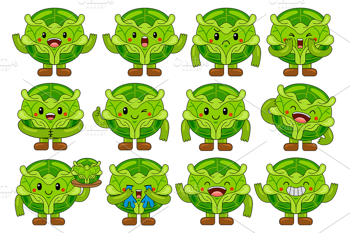 Cabbage Mascot Cartoon Vector Pack, an Illustration by MEDZ (Photo 1 of 5)