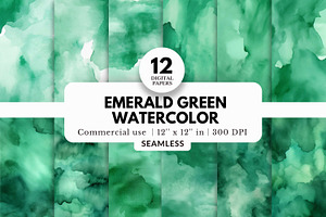 12 Emerald Green Watercolor Patterns