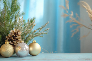 Sparkling holiday decorations arrang, a Photo by Tanuart