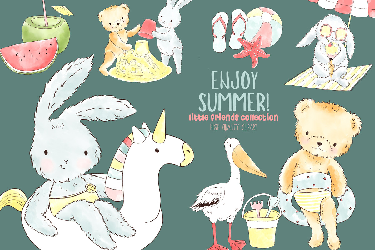Summer beach pool animals clipart, an Animal Illustration by Magic Story Studio (Photo 4 of 4)