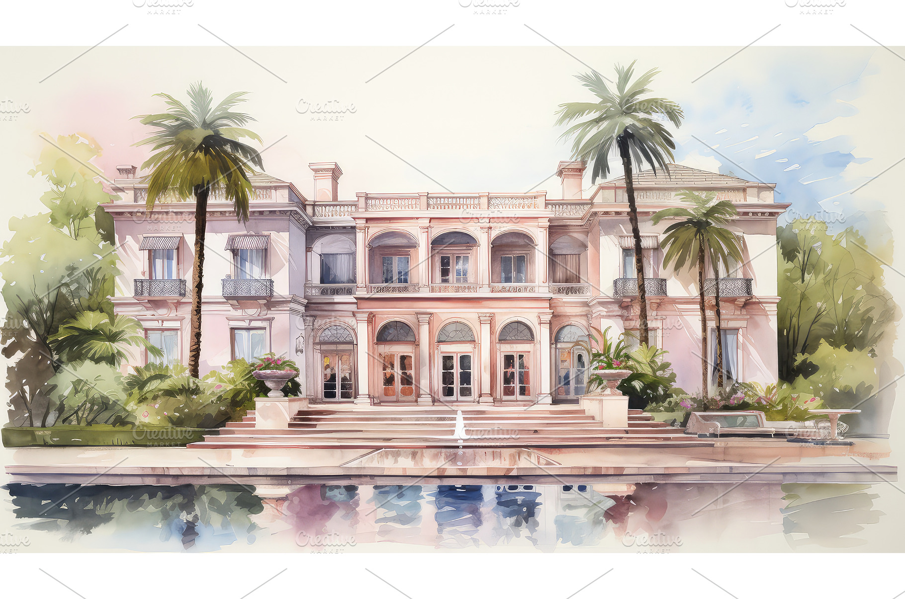 Colonial era mansion watercolor, an Architecture Photo by Aimagenarium@gmail.com