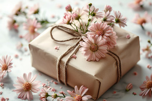 Elegant gift box with pink flowers on soft pastel background, a Holiday Photo by José Manuel Gelpi