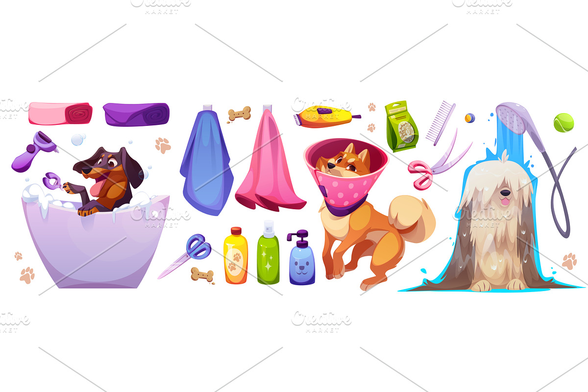 Pet grooming spa design elements set, an Animal Illustration by art PVP - market
