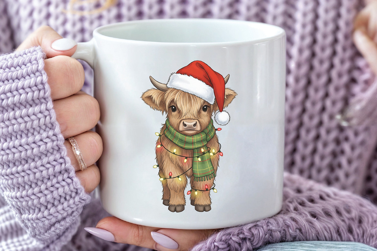 Christmas Lights Highland Cow PNG, an Illustration by CraftArtStudio (Photo 3 of 4)
