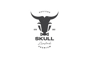 Badge Vintage Head Cow Skull Logo