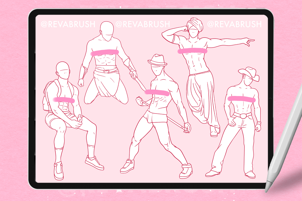 Procreate Male pose anatomy brushes, a Brush Add-On by Revabrush (Photo 4 of 4)