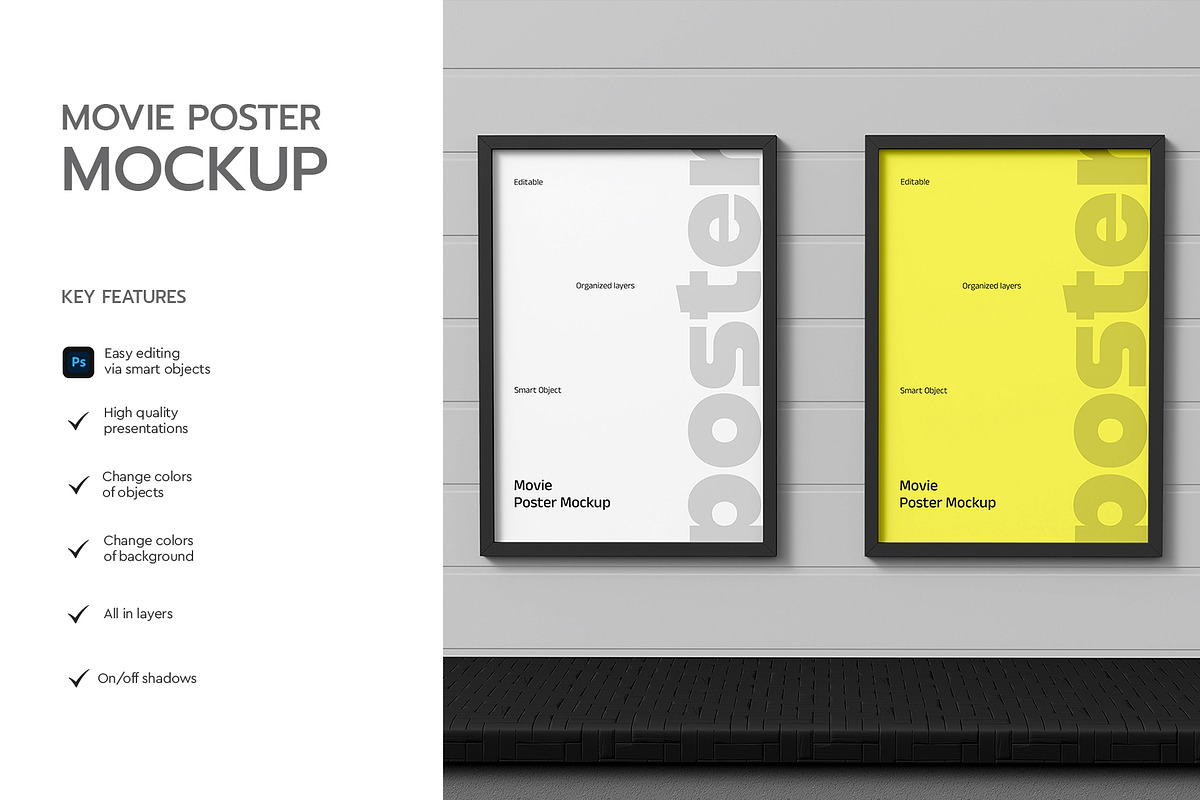 Movie Poster Mockup on Wall, a Product Mockup by graphypix (Photo 2 of 4)