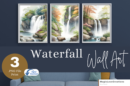 Waterfall Printable Watercolor Wall, a Poster Template by MagicLove Creations
