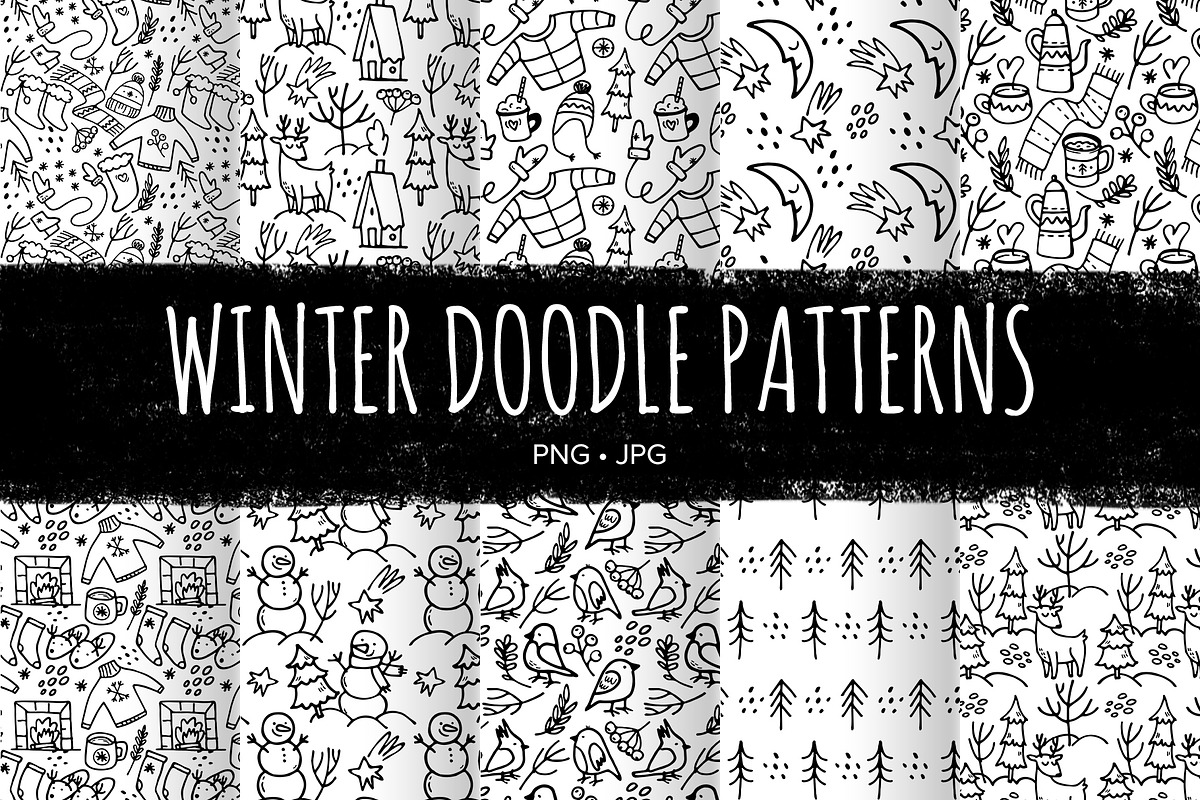 Winter Doodle Patterns set, a Pattern Graphic by Ekaterina Goncharova (Photo 1 of 7)