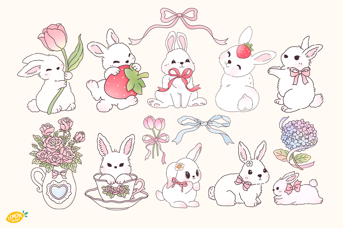Bunnies in Bloom Clipart Bundle, an Object Illustration by LemonDesign (Photo 3 of 3)