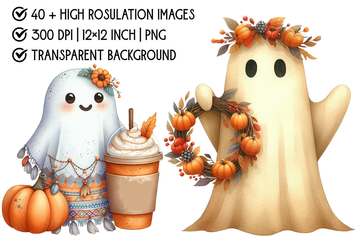 Boho Fall Halloween Ghost Png Clipar, an Illustration by Pixels.Craft (Photo 4 of 6)