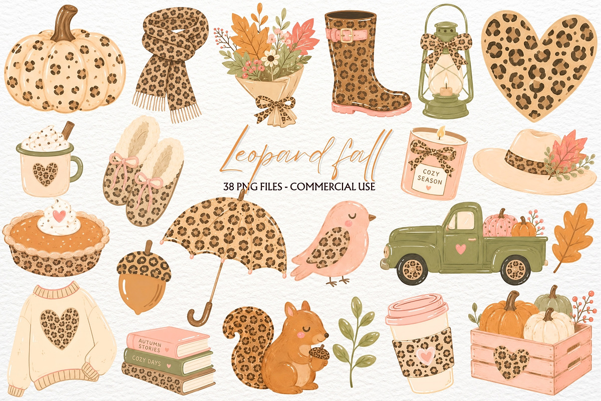 Leopard Autumn Clipart Coffee PNG, a Seasonal Illustration by SugarCloudStudioArt (Photo 1 of 5)