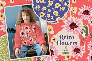 Retro Flowers. Seamless Patterns