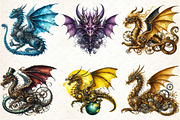 Watercolor Steampunk dragon Clipart, an Illustration by DreamCafeArt (Thumbnail 2 of 5)