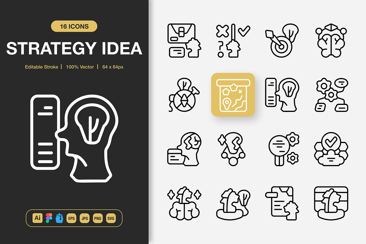 Strategy Idea Icons, an Outline Icon by Spacepixel Creative