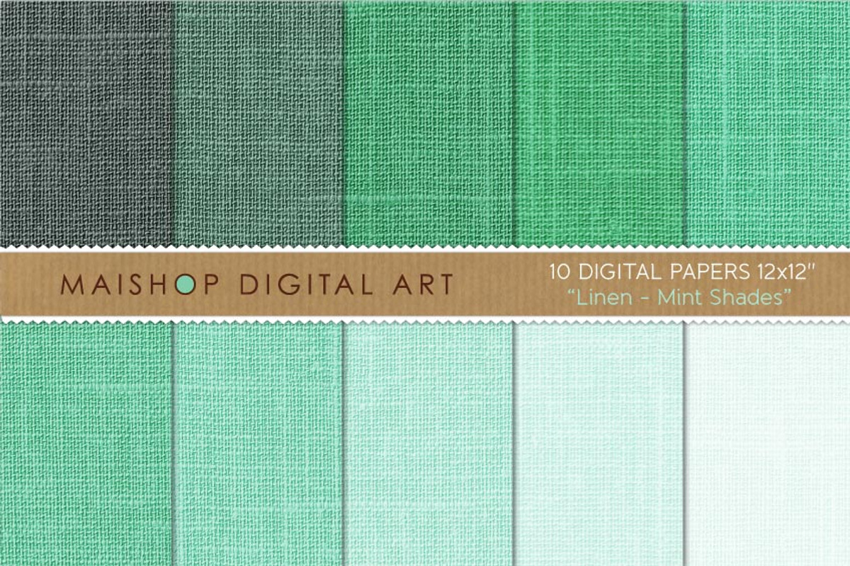 Digital Paper Linen Mint Shades