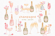 Floral Champagne Clipart, a Decorative Illustration by greywalnutstudio (Thumbnail 1 of 5)