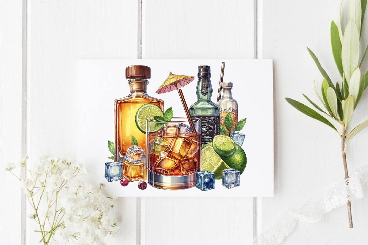 Watercolor Whiskey Cocktails Clipart, a Graphic by CitraGraphics (Photo 2 of 6)