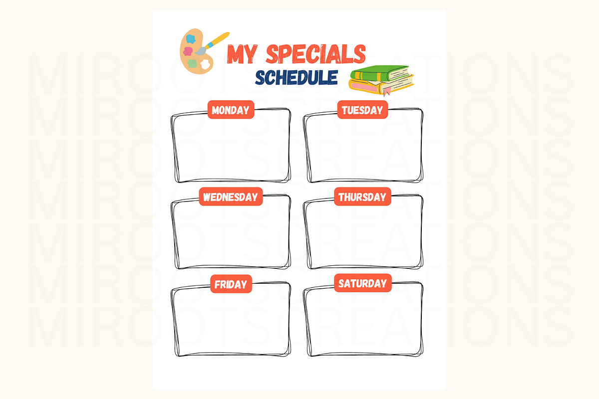 My Specials Schedule Printable, an Education Illustration by MIRoots Design Studio (Photo 2 of 4)