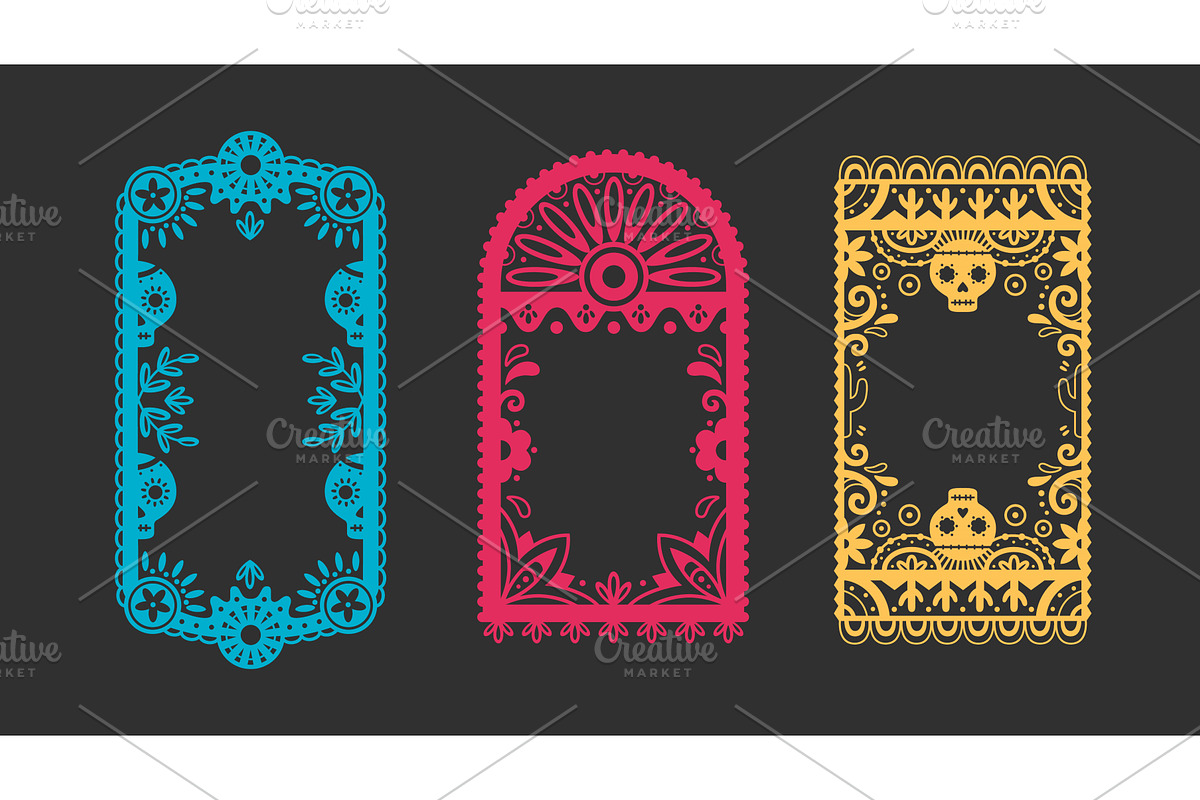 Mexican papel picado frame border, a Texture Illustration by art PVP - market