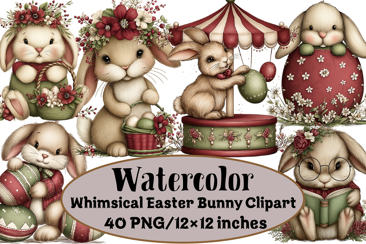 Whimsical Easter Bunny Clipart, an Illustration by Design Market (Photo 1 of 3)
