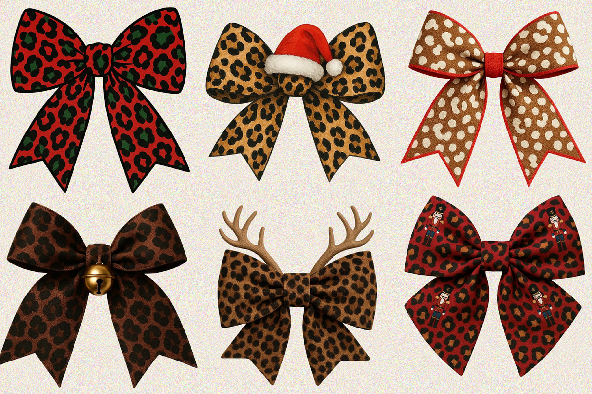 Christmas Leopard Bow Clipart Bundle, an Illustration by SVGArt (Photo 2 of 8)