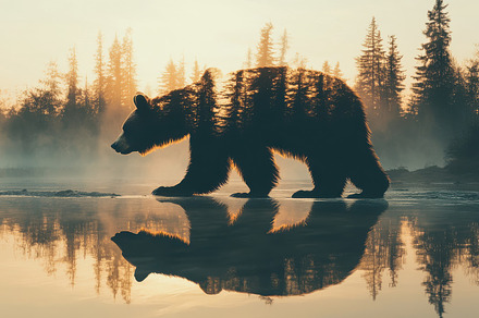 Bear traversing tranquil waters at d, a Background Photo by Pixeness