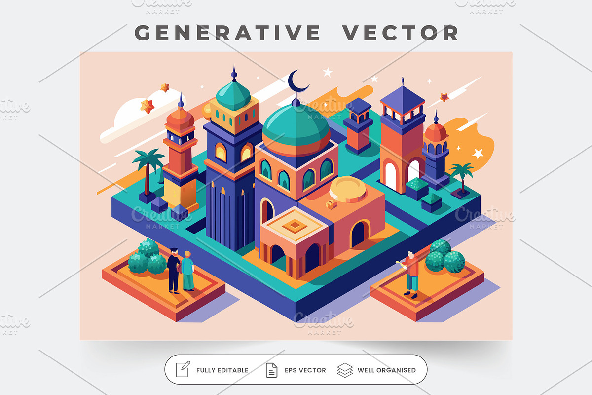 An isometric scene highlights iconic, a Graphic by SouravDesign