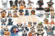 Watercolor Halloween Dog Clipart, an Illustration by DreamCafeArt (Thumbnail 1 of 7)