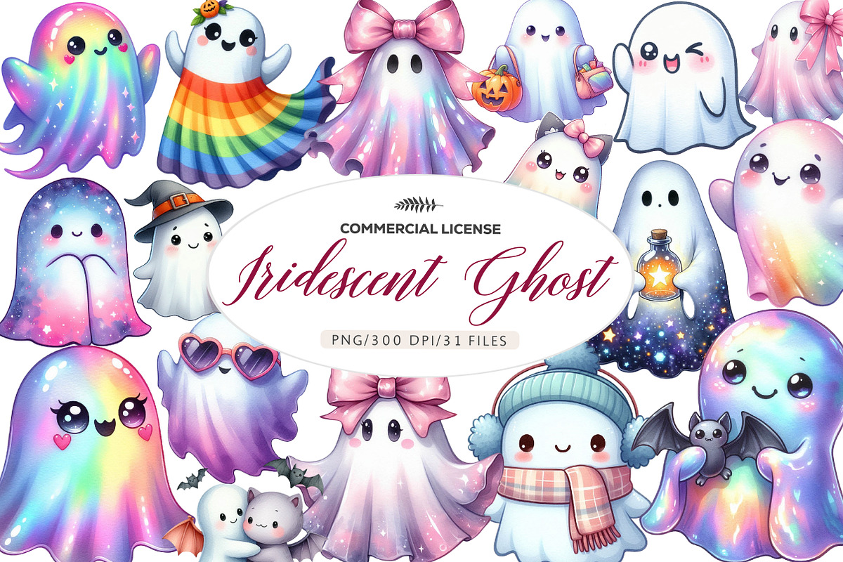 Halloween Iridescent Cute Ghost, an Illustration by CreationArt (Photo 1 of 5)