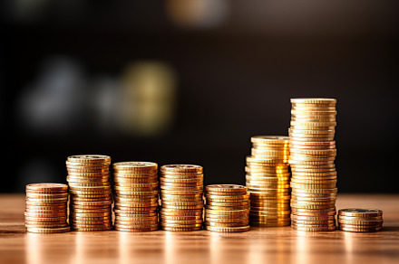 Stack of coins on black background, a Business Photo by AlyaAnd