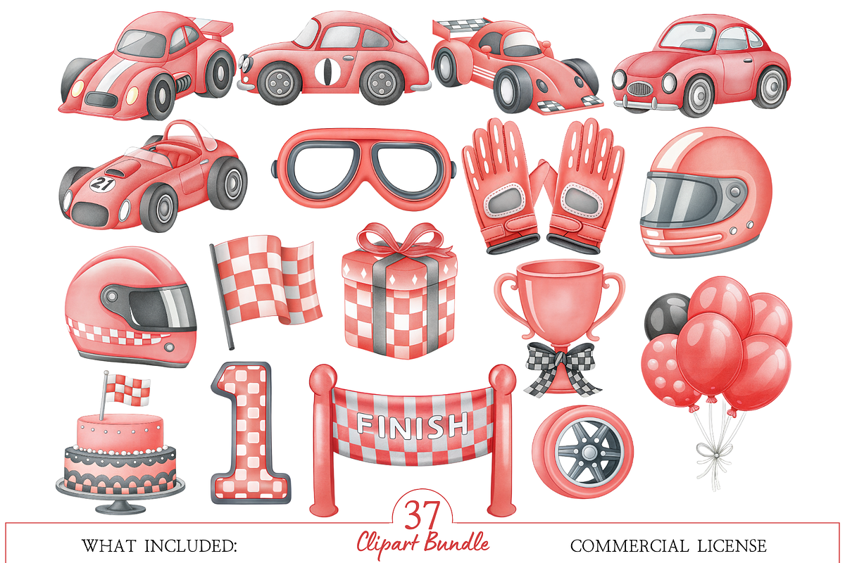 Little Racer, Watercolor Clipart, an Illustration by MockupWizard (Photo 3 of 6)