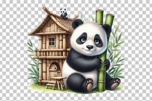 Panda With Bamboo Sublimation PNG