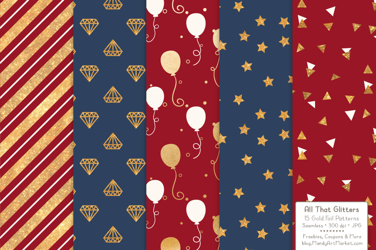 Americana Gold Foil Digital Papers, a Pattern Graphic by Amanda Ilkov (Photo 2 of 4)