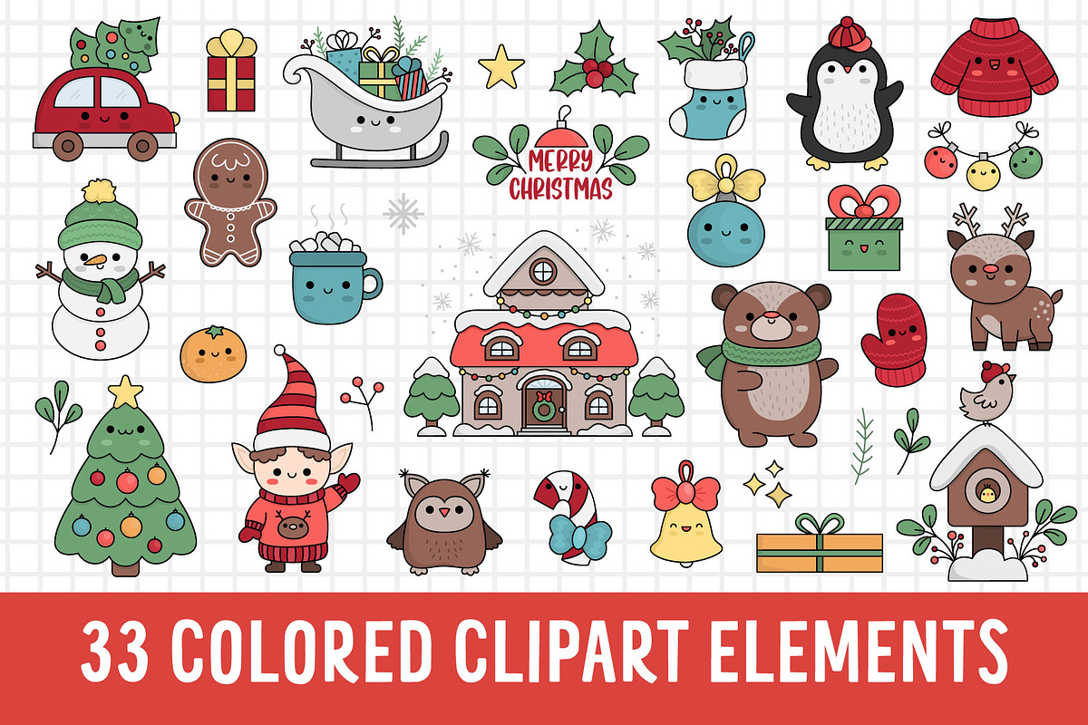 Kawaii Christmas clipart, an Illustration by Lexi Claus (Photo 2 of 6)