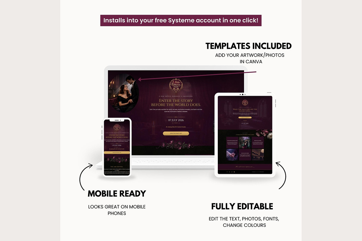 Systeme.io Violeta Night Waitlist, a Landing Page Template by Hayley's Digital Hub (Photo 4 of 10)
