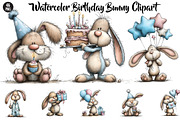 Watercolor Birthday Bunny Clipart, a Seasonal Illustration by CreationArt (Thumbnail 1 of 5)