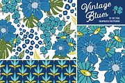 Vintage Blues Floral Patterns, a Pattern Graphic by Wild Twig Co (Thumbnail 1 of 10)