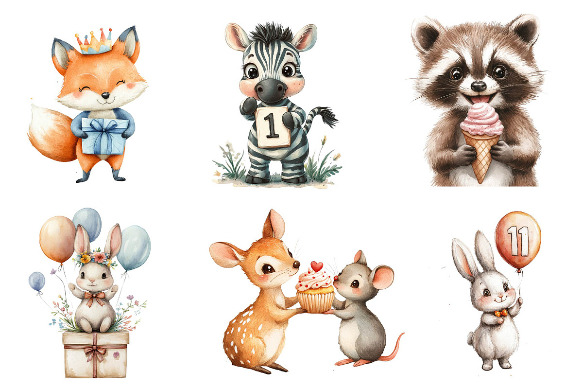 Birthday Baby Animal Clipart, Birthd, an Illustration by CreationArt (Photo 5 of 5)