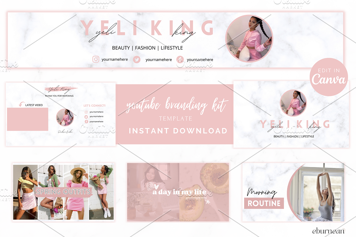 Pink Youtube Branding Kit Canva, a Social Media Template by Studio Eburnean (Photo 1 of 5)