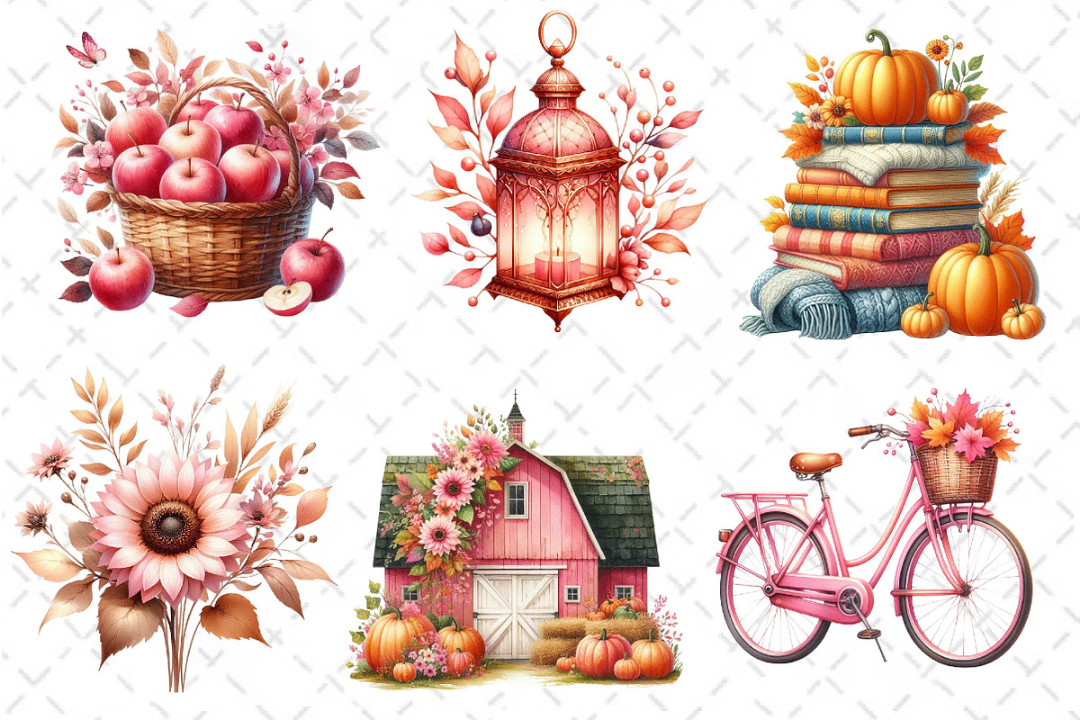 Pink Autumn Fall Clipart, an Illustration by Dream Creation (Photo 2 of 6)