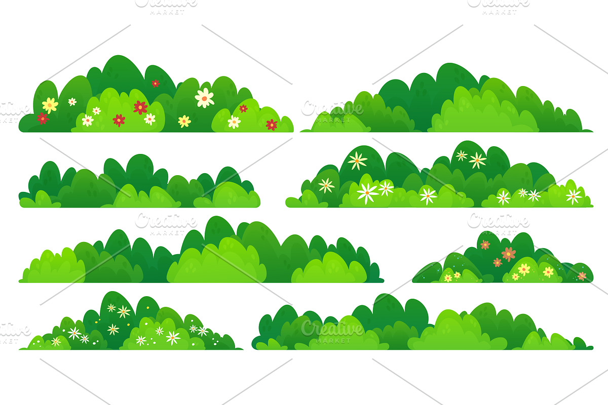 Green bush and grass elements with, an Object Illustration by art PVP - market