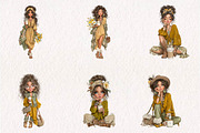 Boho Whimsical Coffee Girl Clipar, a Seasonal Illustration by CreationArt (Thumbnail 4 of 7)