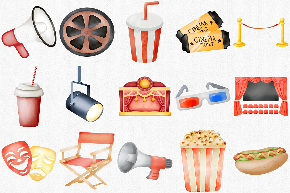 Watercolor Cinema Clipart, Movie PNG, an Illustration by CropUp Creative (Photo 2 of 4)